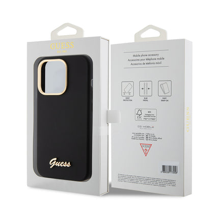Funda para Apple iPhone 15 Pro, Guess, Script Metal Logo & Frame, Negra