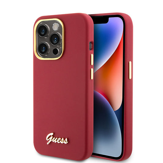 Funda para Apple iPhone 15 Pro, Guess, Script Metal Logo & Frame, Roja
