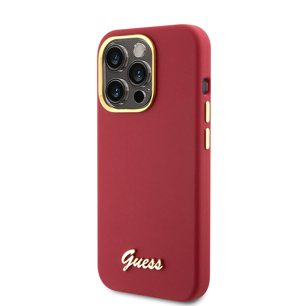 Funda para Apple iPhone 15 Pro, Guess, Script Metal Logo & Frame, Roja