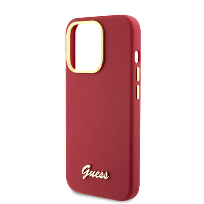 Funda para Apple iPhone 15 Pro, Guess, Script Metal Logo & Frame, Roja