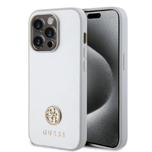 Funda para Apple iPhone 15 Pro, Guess, Strass Metal Logo, Plateada