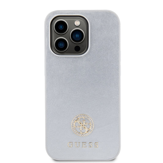 Funda para Apple iPhone 15 Pro, Guess, Strass Metal Logo, Plateada