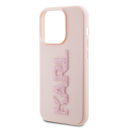 Funda para Apple iPhone 15 Pro, Karl Lagerfeld, Logo Karl de Goma Brillante 3D, Rosa