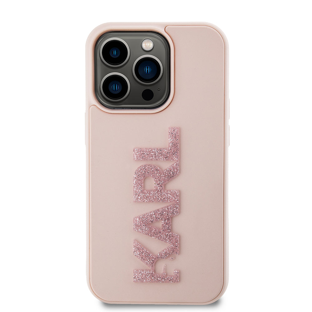 Funda para Apple iPhone 15 Pro, Karl Lagerfeld, Logo Karl de Goma Brillante 3D, Rosa