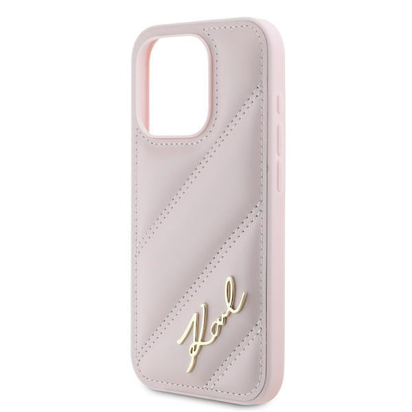 Funda para Apple iPhone 15 Pro, Karl Lagerfeld, Diagonal Quilted Script, Rosa