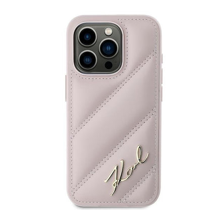 Funda para Apple iPhone 15 Pro, Karl Lagerfeld, Diagonal Quilted Script, Rosa