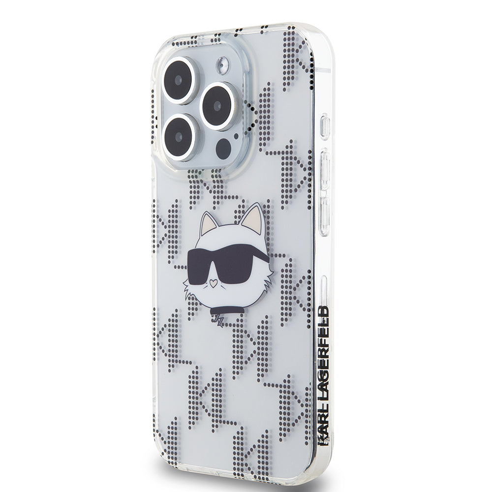 Funda para Apple iPhone 15 Pro, Karl Lagerfeld, IML Electroplated Choupette Head, Transparente