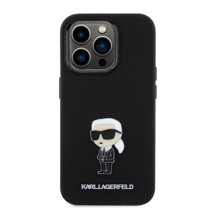 Funda para Apple iPhone 15 Pro, Karl Lagerfeld, Silicone Metal Ikonik, Negra