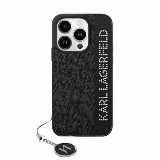 Funda para Apple iPhone 15 Pro, Karl Lagerfeld, Saffiano Rhinestones & Charm, Negra