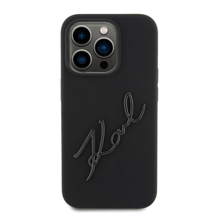 Funda para Apple iPhone 15 Pro, Karl Lagerfeld, Silicone Karl Script, Negra