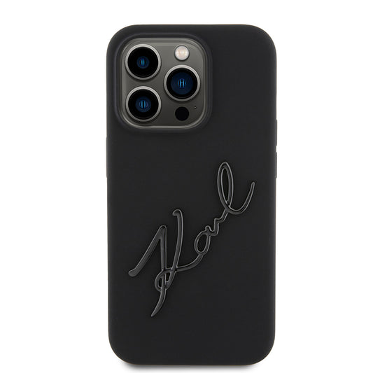 Funda para Apple iPhone 15 Pro, Karl Lagerfeld, Silicone Karl Script, Negra
