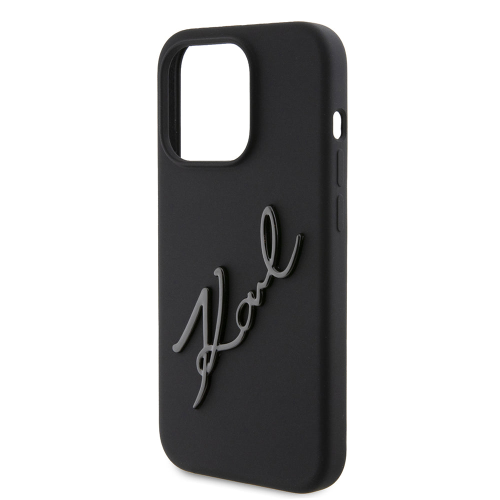 Funda para Apple iPhone 15 Pro, Karl Lagerfeld, Silicone Karl Script, Negra