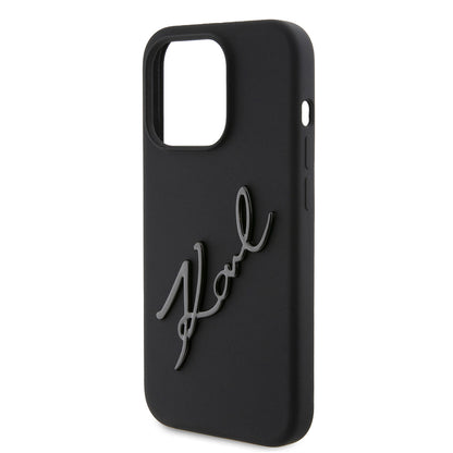 Funda para Apple iPhone 15 Pro, Karl Lagerfeld, Silicone Karl Script, Negra