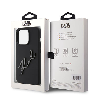Funda para Apple iPhone 15 Pro, Karl Lagerfeld, Silicone Karl Script, Negra