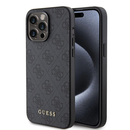 Funda para Apple iPhone 15 Pro Max, Guess, 4G Metal Gold Logo, Gris