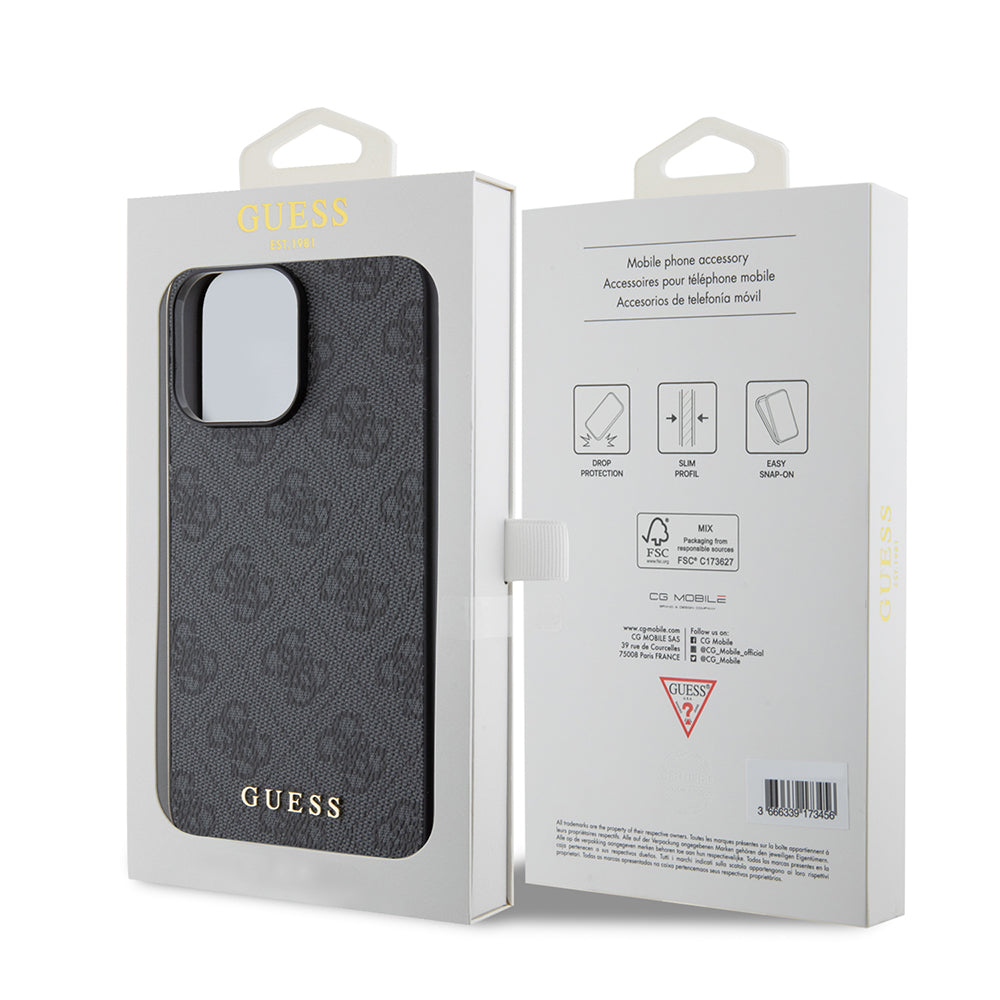 Funda para Apple iPhone 15 Pro Max, Guess, 4G Metal Gold Logo, Gris