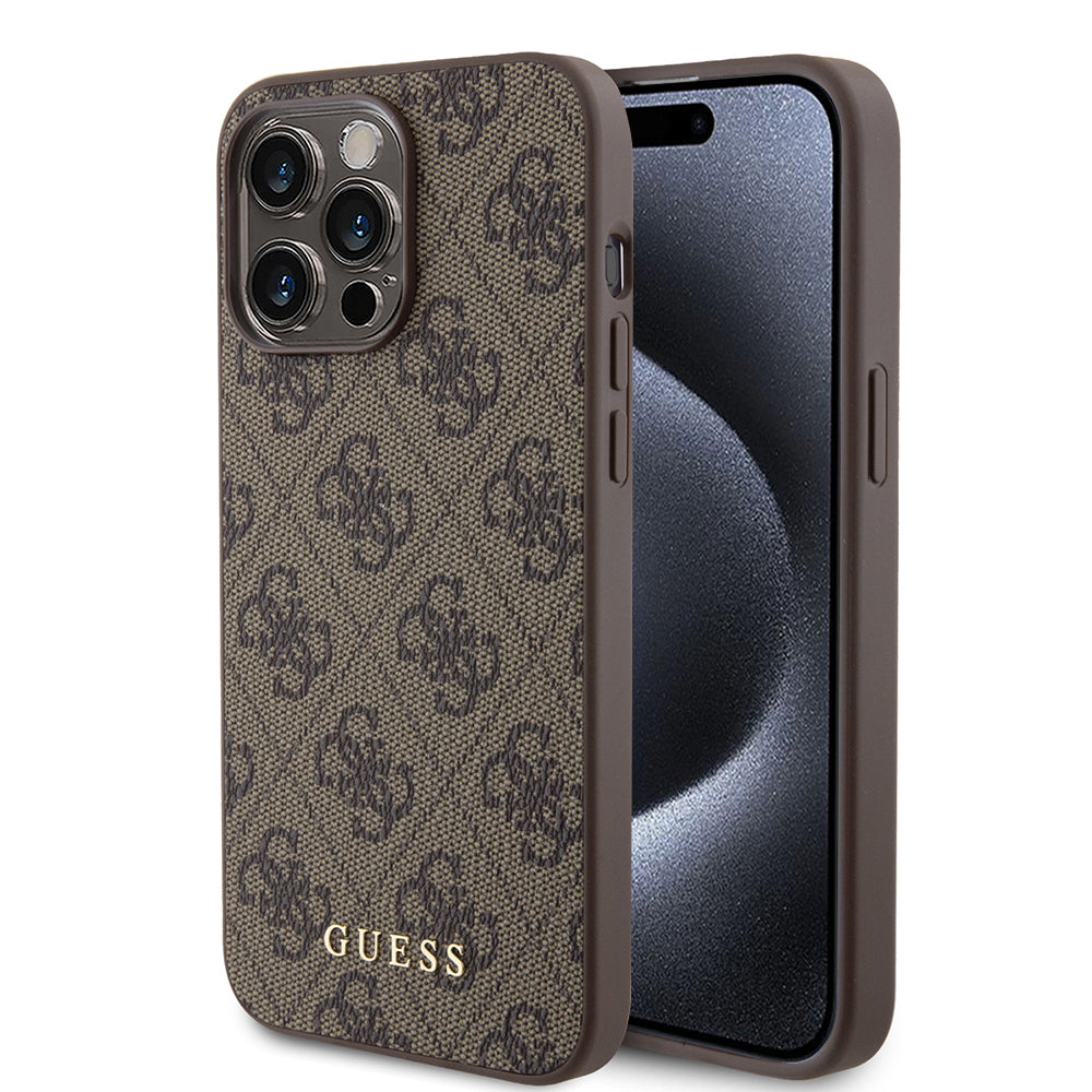 Funda para Apple iPhone 15 Pro Max, Guess, 4G Metal Gold Logo, Marrón