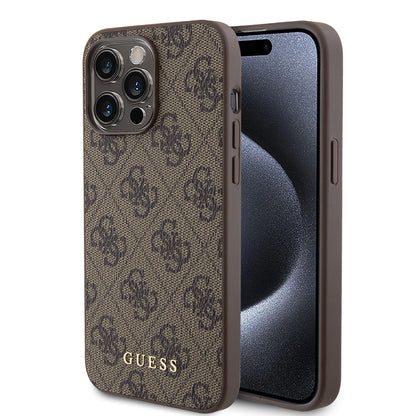 Funda para Apple iPhone 15 Pro Max, Guess, 4G Metal Gold Logo, Marrón
