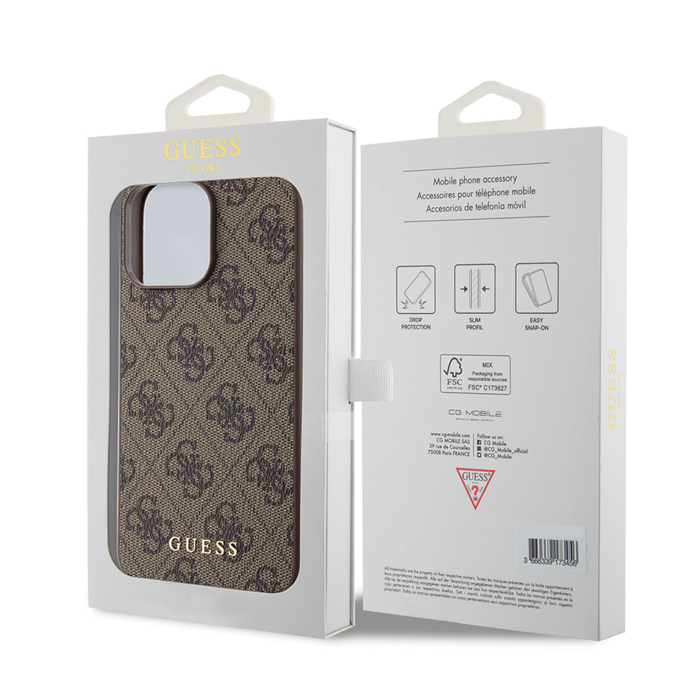 Funda para Apple iPhone 15 Pro Max, Guess, 4G Metal Gold Logo, Marrón