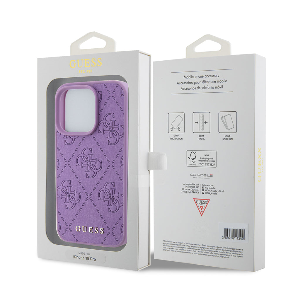 Funda para Apple iPhone 15 Pro Max, Guess, 4G Estampado, Lila Claro