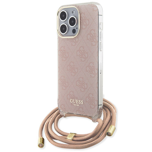 Funda para Apple iPhone 15 Pro Max, Guess, Crossbody Cord 4G Print, Rosa.