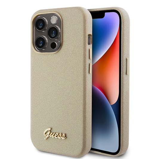 Funda para Apple iPhone 15 Pro Max, Guess, Glitter Glossy Script, Beige