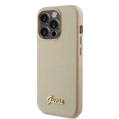 Case for Apple iPhone 15 Pro Max, Guess, Glitter Glossy Script, Beige