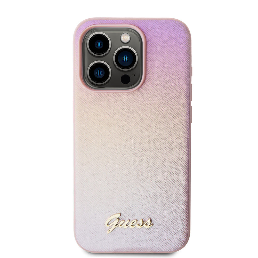 Funda para Apple iPhone 15 Pro Max, Guess, Iridescent Metal Script, Rosa