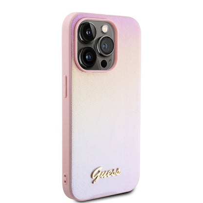 Funda para Apple iPhone 15 Pro Max, Guess, Iridescent Metal Script, Rosa
