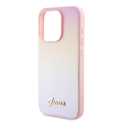 Funda para Apple iPhone 15 Pro Max, Guess, Iridescent Metal Script, Rosa