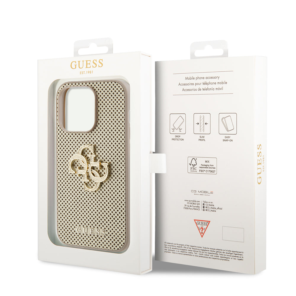 Funda para Apple iPhone 15 Pro Max, Guess, Perforated 4G, Dorada.