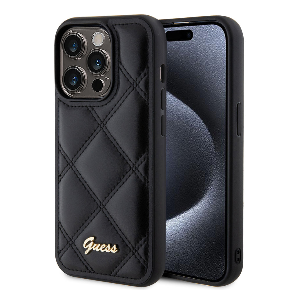 Funda para Apple iPhone 15 Pro Max, Guess, Quilted Metal Logo, Negra