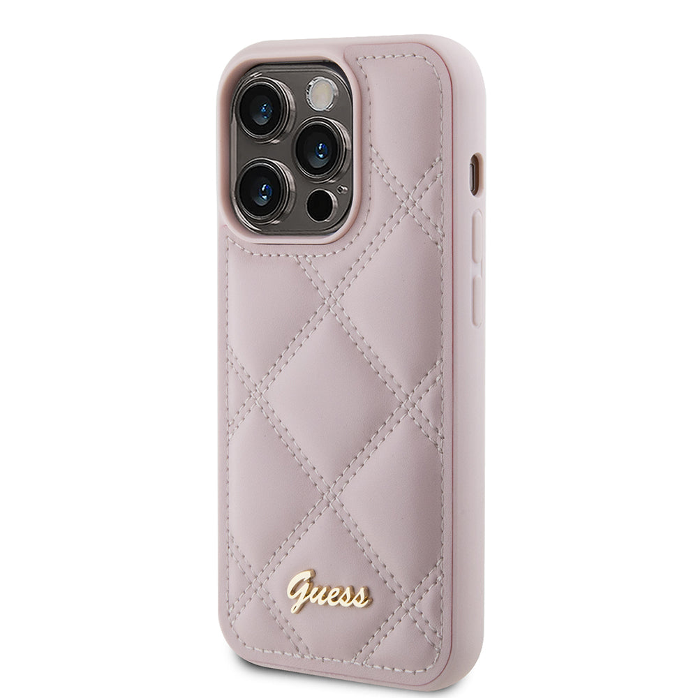 Funda para Apple iPhone 15 Pro Max, Guess, Quilted Metal Logo, Rosa
