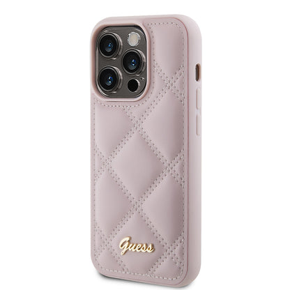 Funda para Apple iPhone 15 Pro Max, Guess, Quilted Metal Logo, Rosa