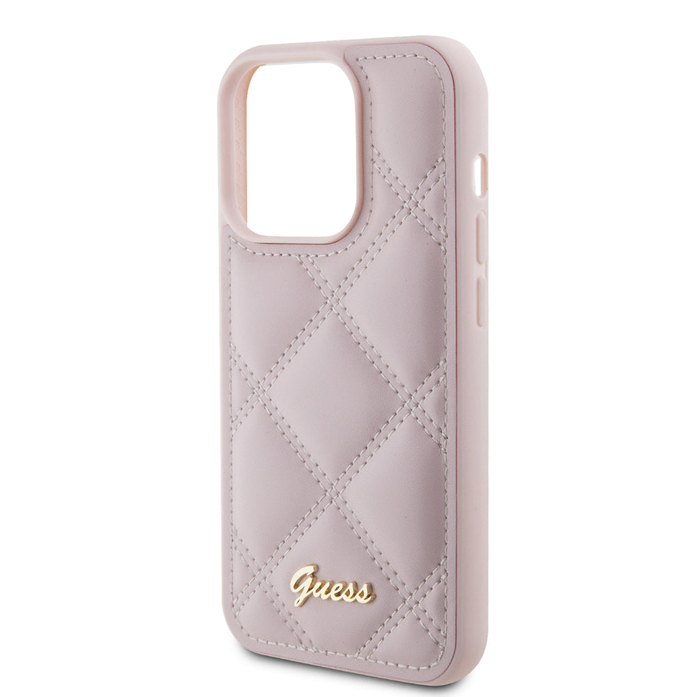 Funda para Apple iPhone 15 Pro Max, Guess, Quilted Metal Logo, Rosa