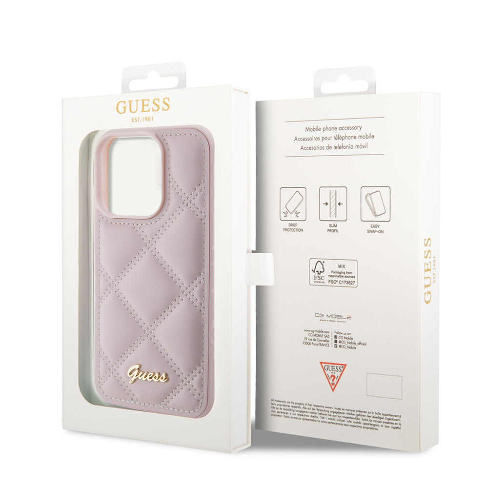 Funda para Apple iPhone 15 Pro Max, Guess, Quilted Metal Logo, Rosa