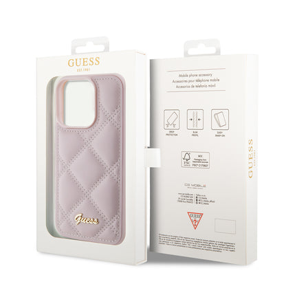 Funda para Apple iPhone 15 Pro Max, Guess, Quilted Metal Logo, Rosa