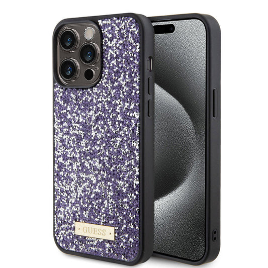 Funda para Apple iPhone 15 Pro Max, Guess, Rhinestone Metal Logo, Morado
