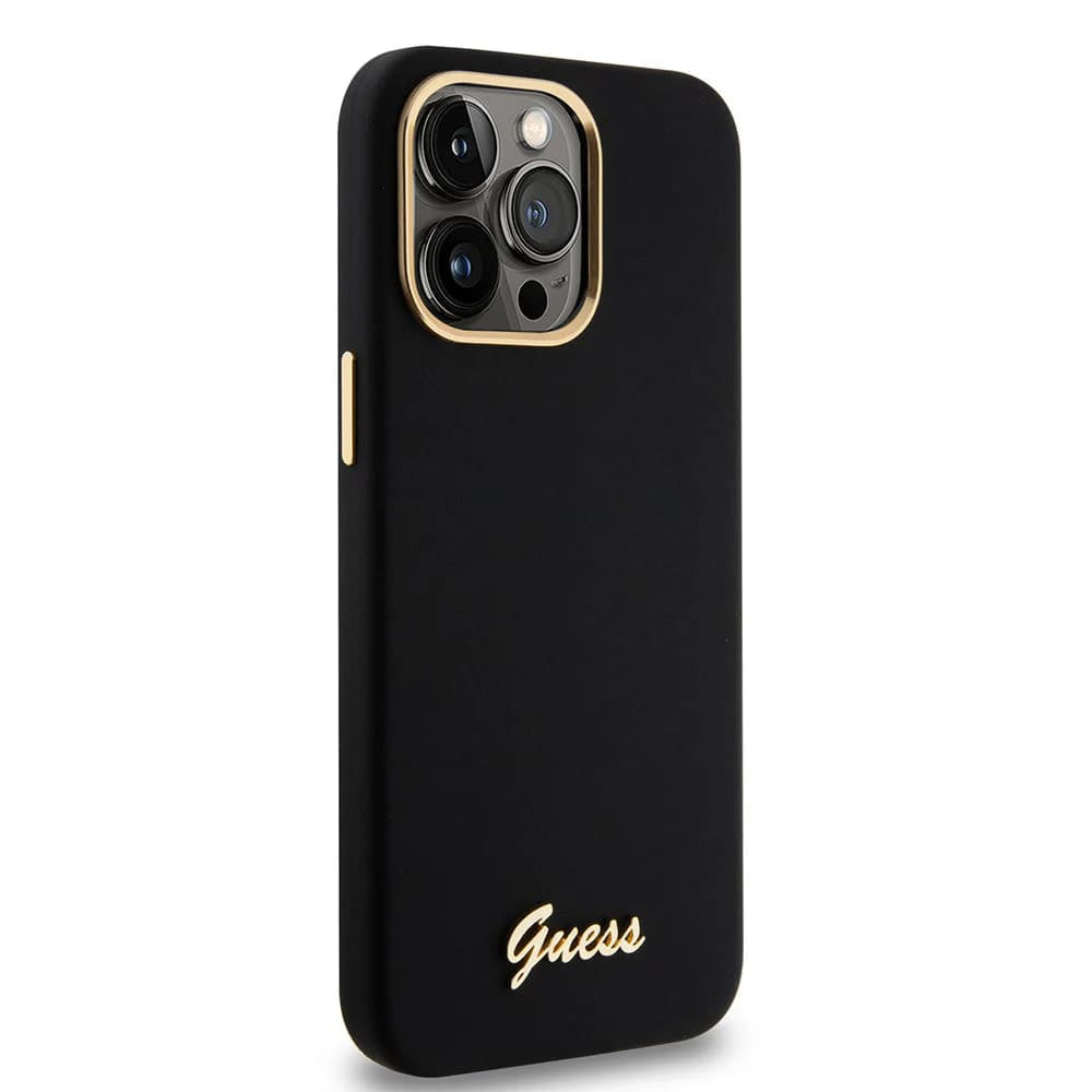 Funda para Apple iPhone 15 Pro Max, Guess, Script Metal Logo & Frame, Negra