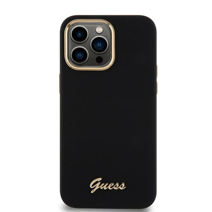 Funda para Apple iPhone 15 Pro Max, Guess, Script Metal Logo & Frame, Negra