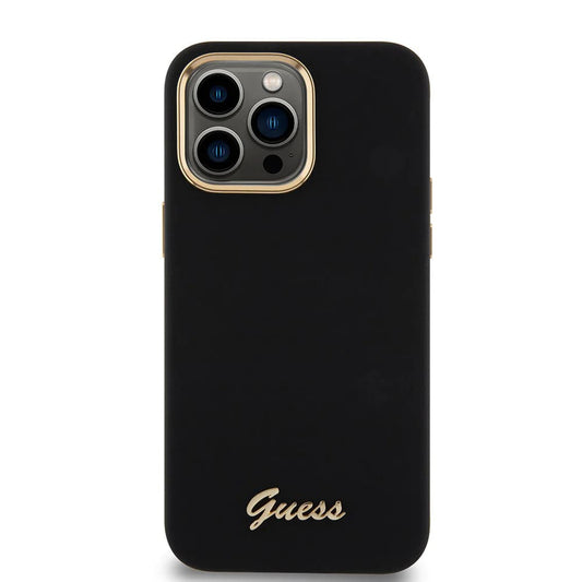 Funda para Apple iPhone 15 Pro Max, Guess, Script Metal Logo & Frame, Negra