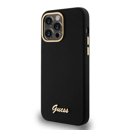 Funda para Apple iPhone 15 Pro Max, Guess, Script Metal Logo & Frame, Negra