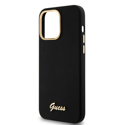 Funda para Apple iPhone 15 Pro Max, Guess, Script Metal Logo & Frame, Negra