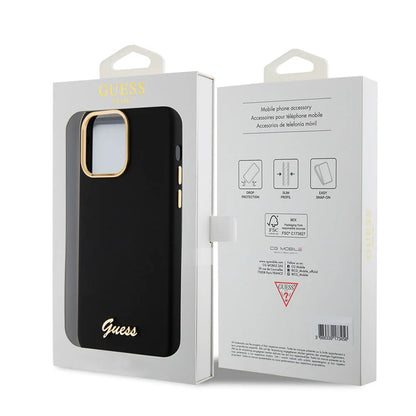 Funda para Apple iPhone 15 Pro Max, Guess, Script Metal Logo & Frame, Negra