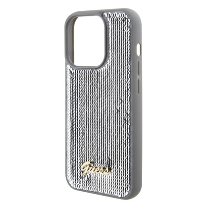 Funda para Apple iPhone 15 Pro Max, Guess, Sequin Script Metal, Plateada