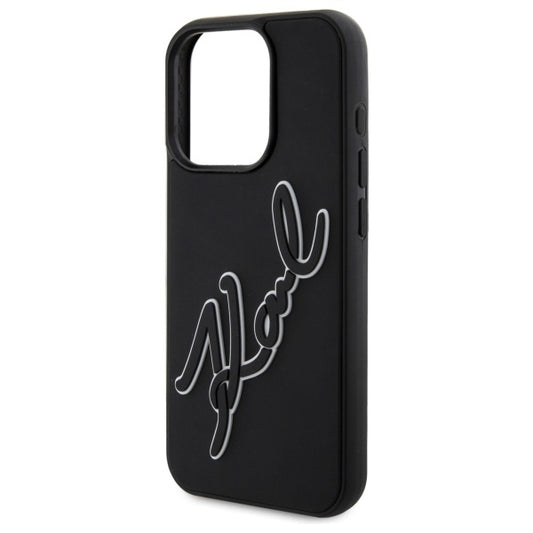 Funda para Apple iPhone 15 Pro Max, Karl Lagerfeld, 3D Rubber Signature, Negra