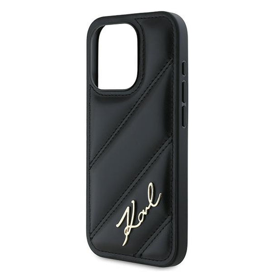 Funda para Apple iPhone 15 Pro Max, Karl Lagerfeld, Diagonal Quilted Script, Negra