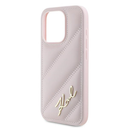Funda para Apple iPhone 15 Pro Max, Karl Lagerfeld, Diagonal Quilted Script, Rosa.