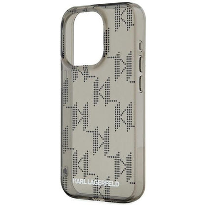 Funda para Apple iPhone 15 Pro Max, Karl Lagerfeld, IML Luxury Monogram KL Pattern with Strap, Negra