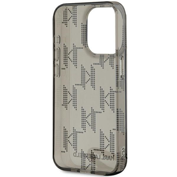 Funda para Apple iPhone 15 Pro Max, Karl Lagerfeld, IML Luxury Monogram KL Pattern with Strap, Negra